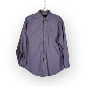 Ralph Lauren Men's Long Sleeve Button Oxford Shirt Gingham‎ Purple White Size 17